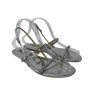 Badgley Mischka Silver Crystal Rhinestone Flat Sandals Womens Size 7 Slingback